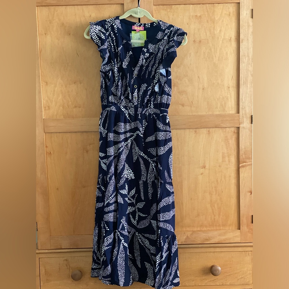 NWT  THML Dotty Leaf Dress (navy)